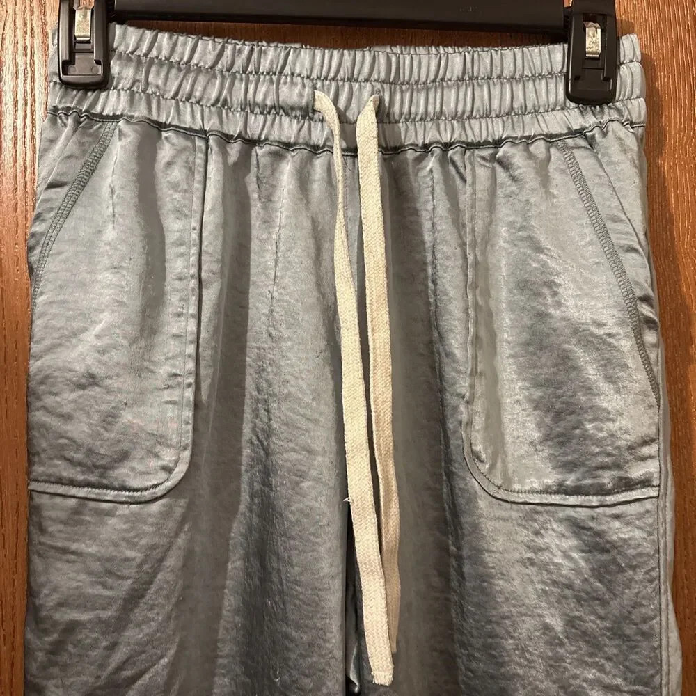 Women’s Melissa Nepton Blue Gray Satin Jogger Pants High Shine Size XS